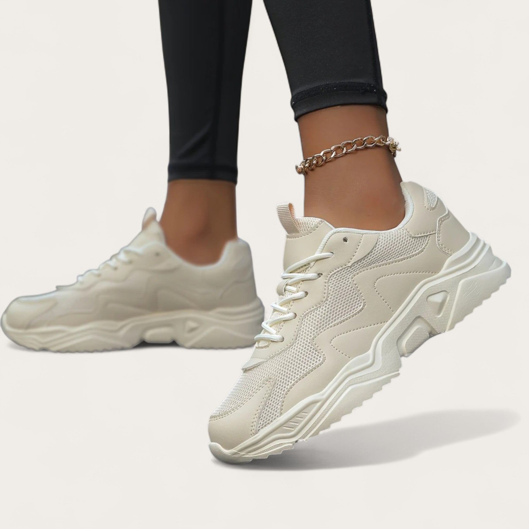 Modne Sznurowane Sneakersy Damskie | Gruba Podeszwa