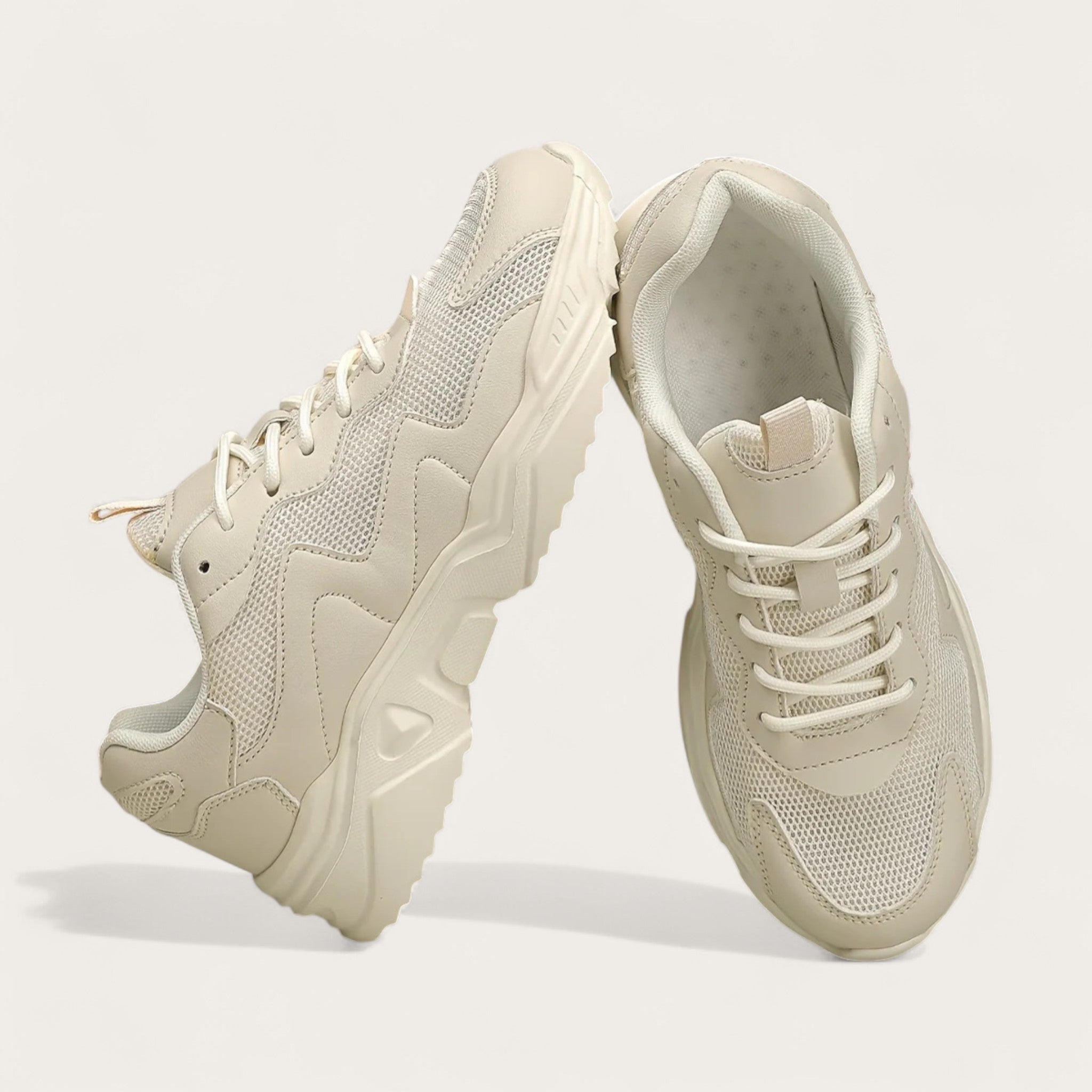 Modne Sznurowane Sneakersy Damskie | Gruba Podeszwa