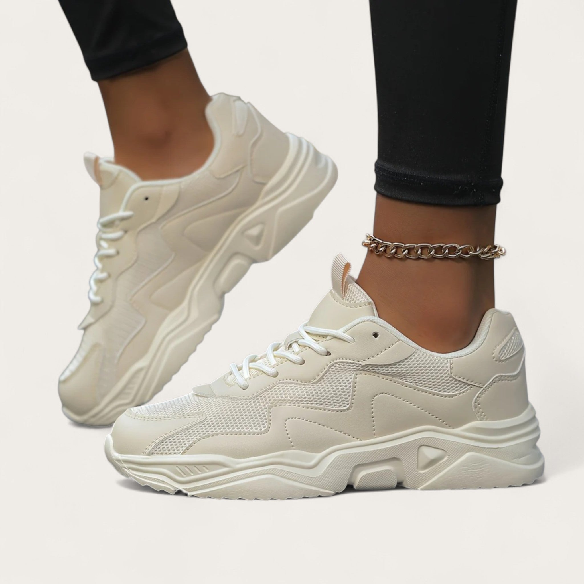 Modne Sznurowane Sneakersy Damskie | Gruba Podeszwa