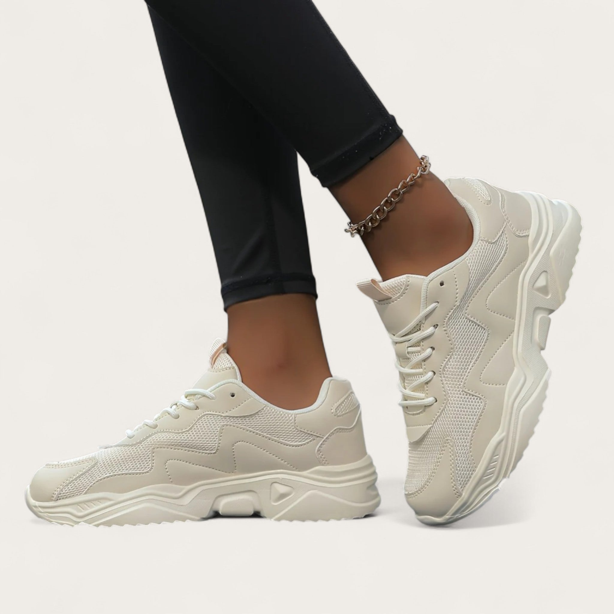 Modne Sznurowane Sneakersy Damskie | Gruba Podeszwa