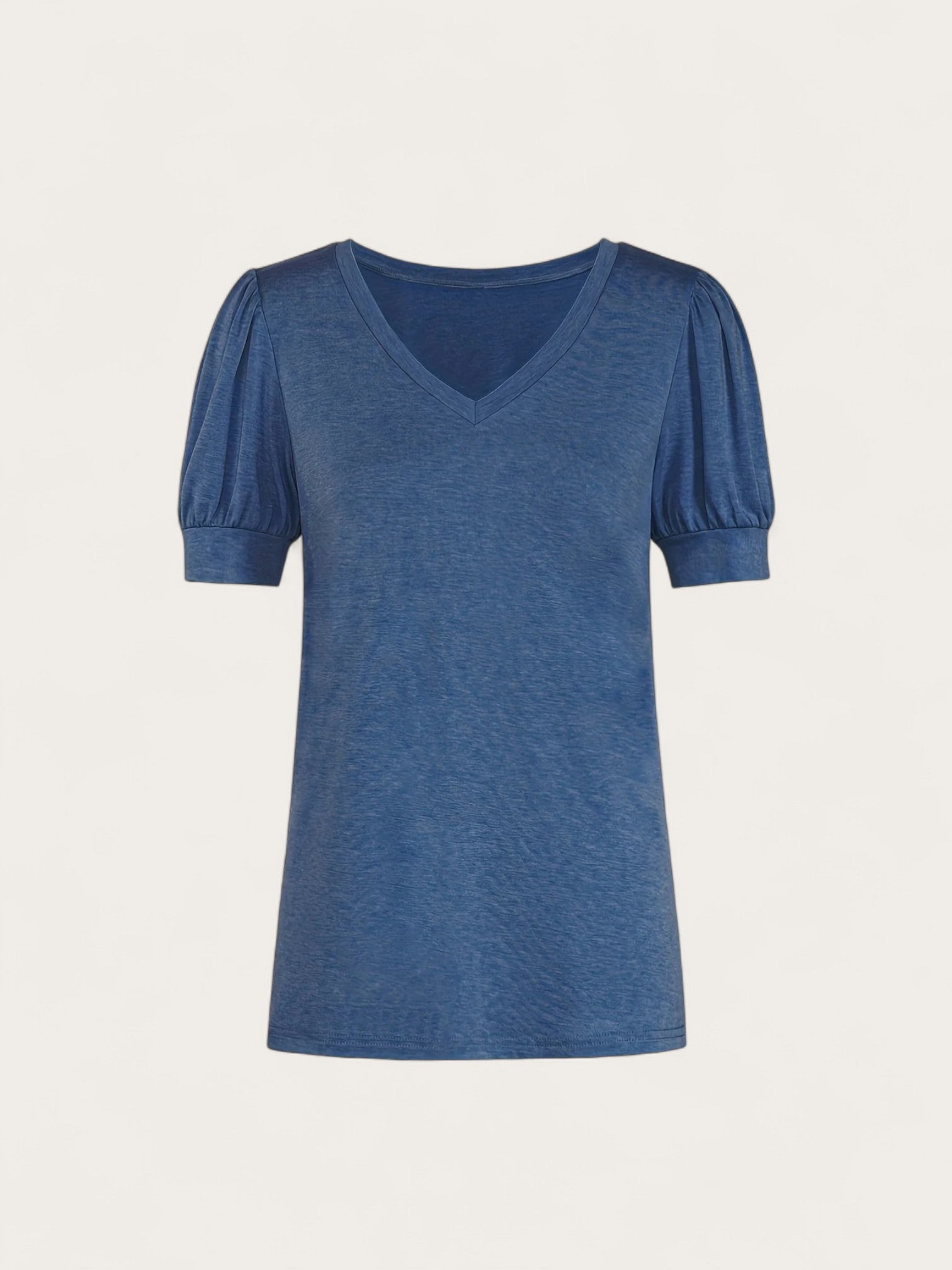 Klasyczny Letni T-shirt Z Dekoltem W Serek Dla Kobiet | Bufiaste Rękawy